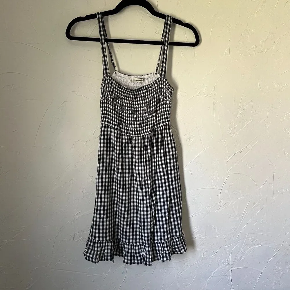 Abercrombie & Fitch Gingham Smocked Mini Dress Navy White‎ Cottagecore Size S